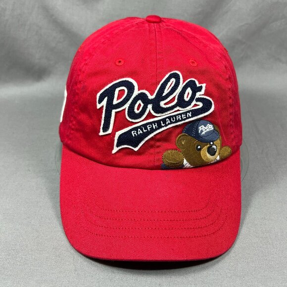 Polo Ralph Lauren Bear Strapback Hat Red White Pony Baseball Adjustable Dad Mens - Picture 2 of 16